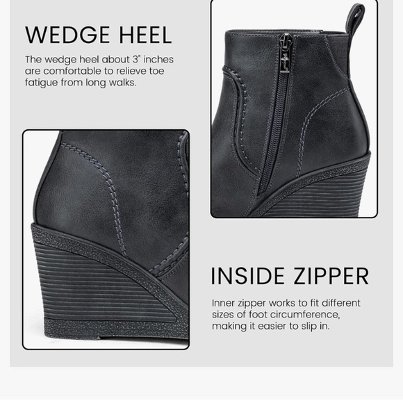 Vepose Women's Low Wedge Boots, Comfortable Ankle Booties with Inside Zipper - Picture 5 of 7